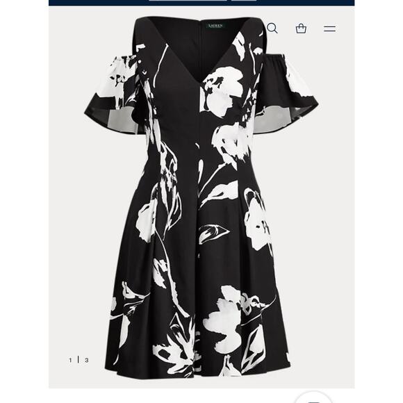 RALPH LAUREN Black & White Floral Fit Flare Dress Pockets Size 6 - Picture 10 of 10
